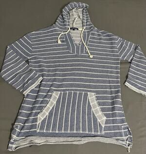 Ocean Drive Blue White Striped Baja Hoodie Size Large Great Cond